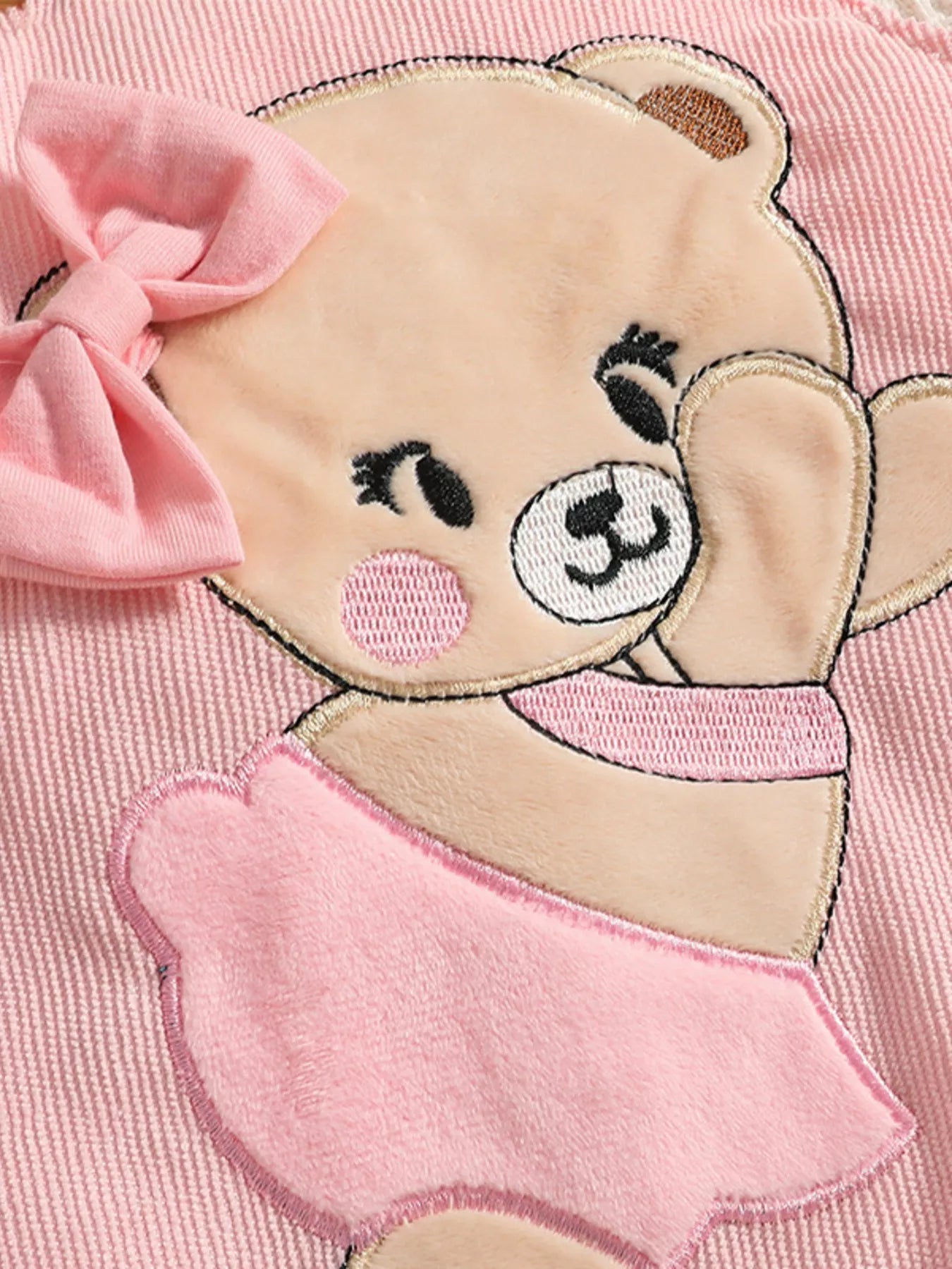Children's 3-Piece Cute Bear Applique Overalls and Bodysuit Set with Headband