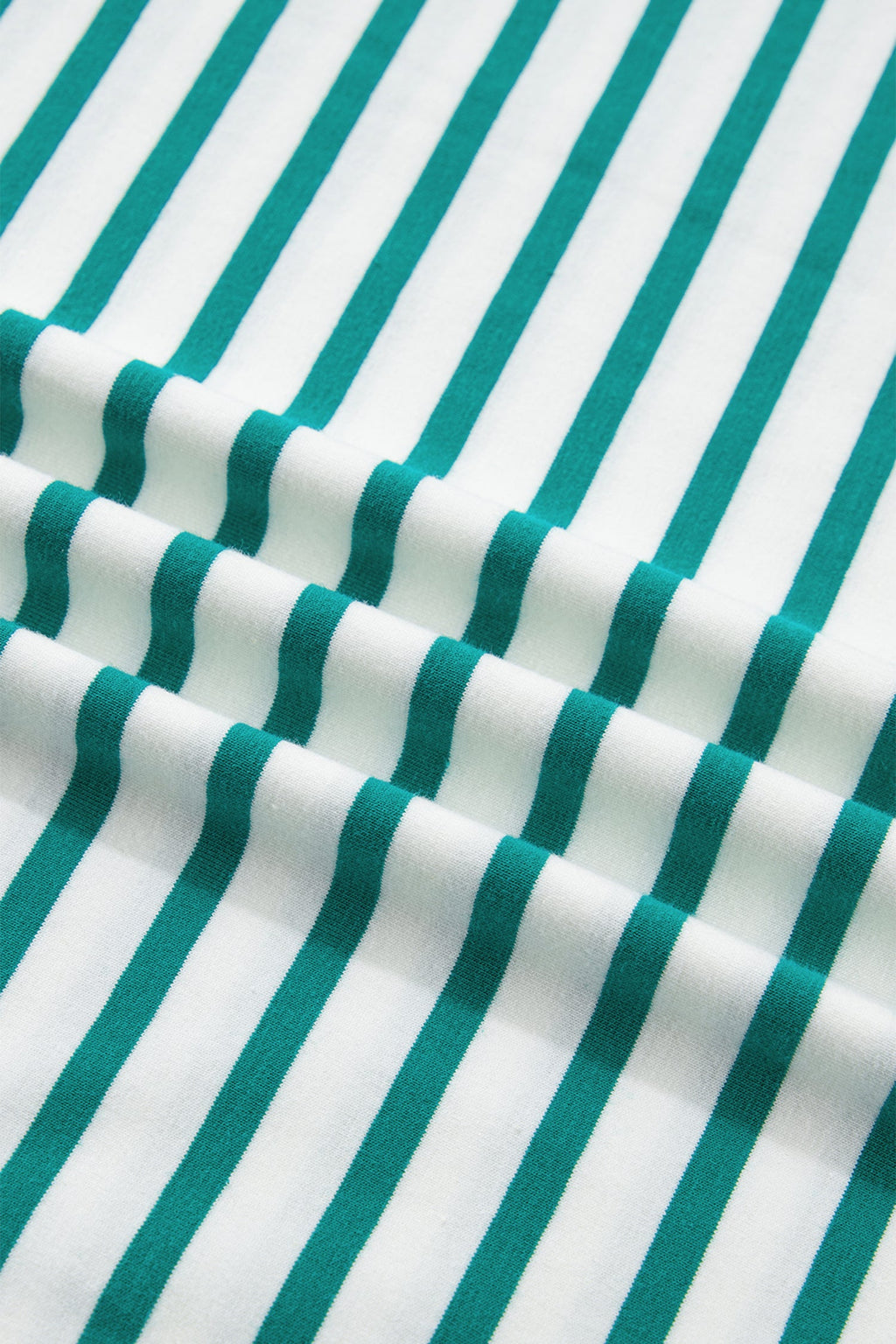 Green Stripe Scalloped Trim Round Neck T Shirt