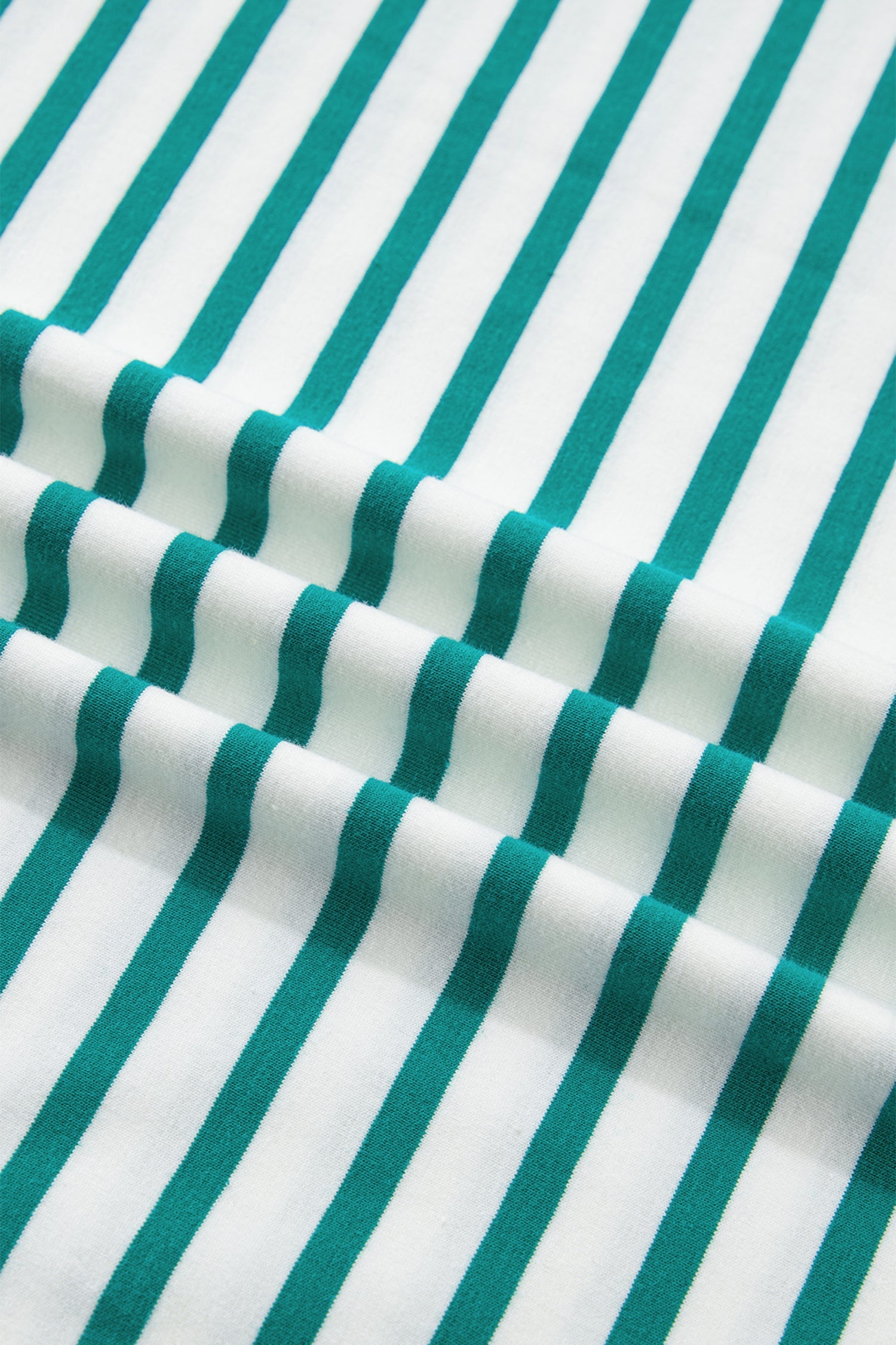 Green Stripe Scalloped Trim Round Neck T Shirt