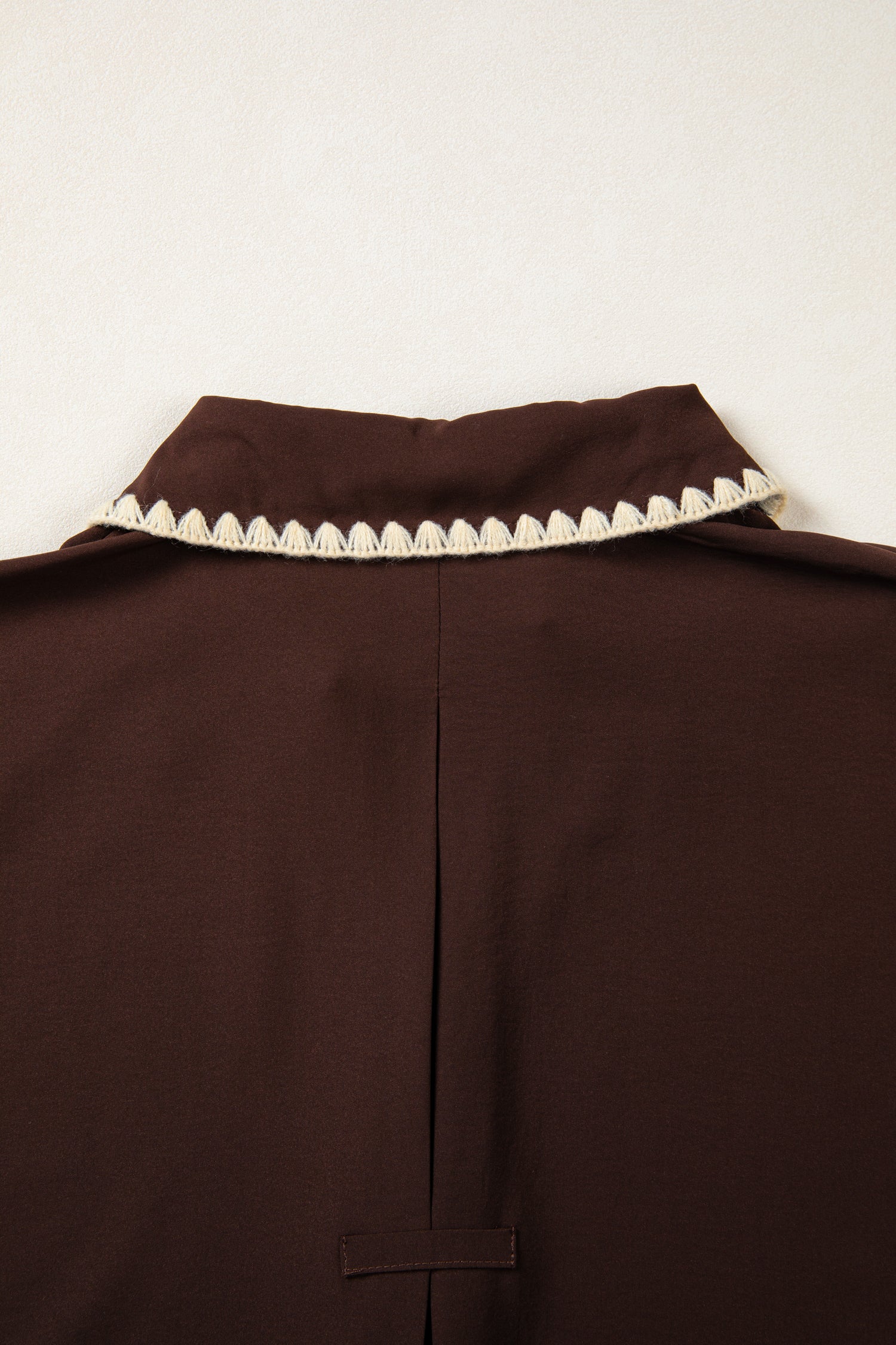 Coffee Shirt Collar Contrast Trim Button V Neck Short Sleeve Blouse
