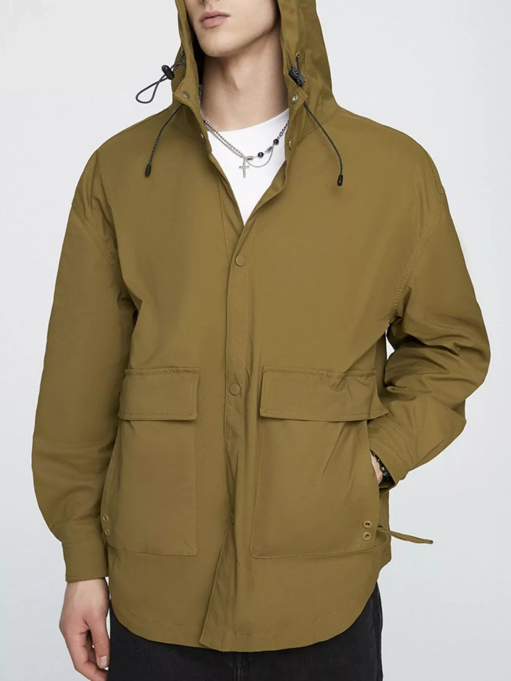 Men's Plus Size Urban Style Hooded Snap Down Jacket