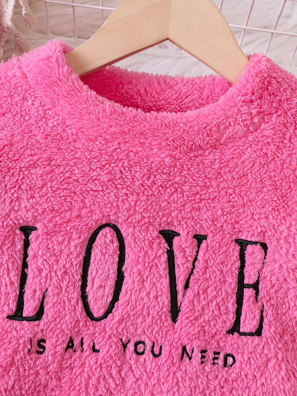 Children's Love Round Neck Fuzzy Sweatshirt