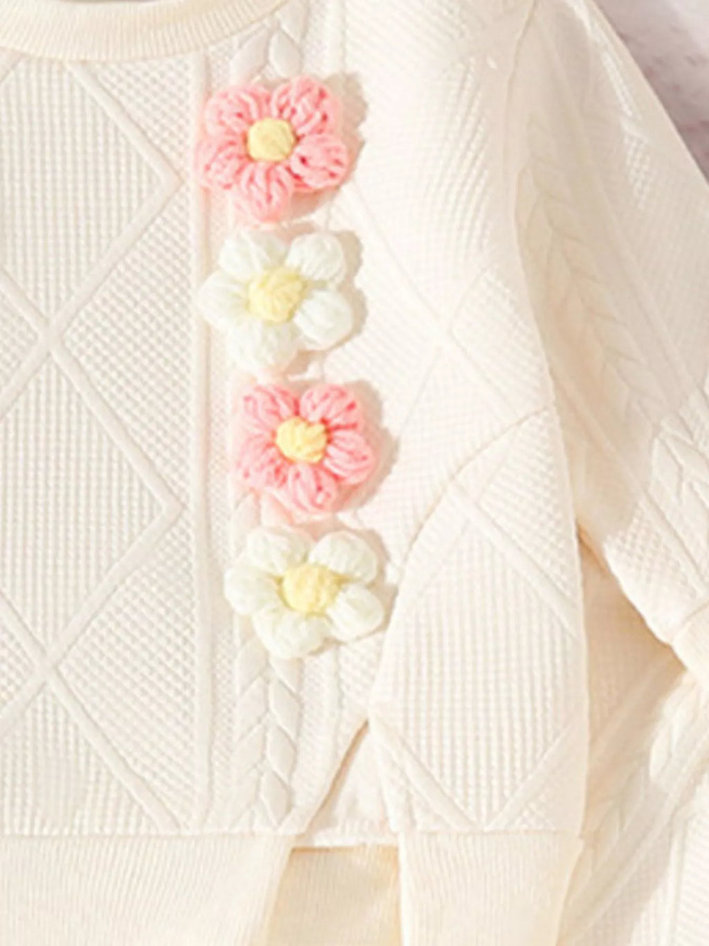 Children's Flower Textured Top and Pants Set