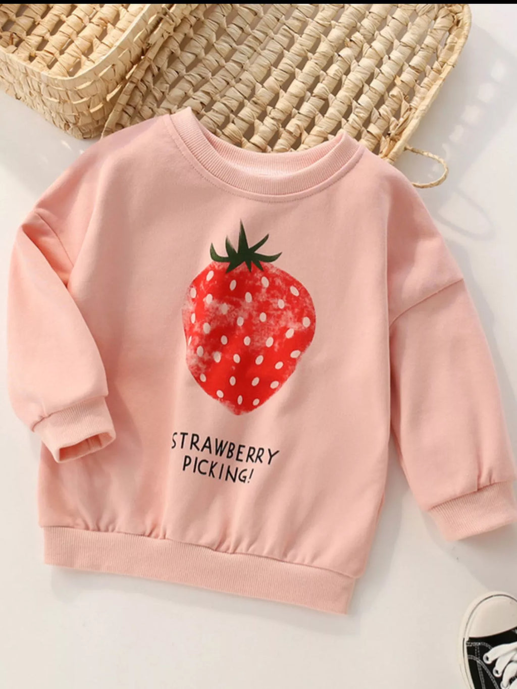 Children's Strawberry Picking Graphic Crew Neck Sweatshirt