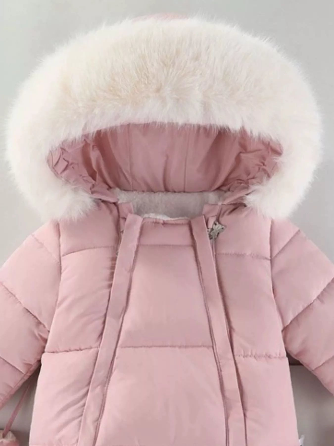 Children's Warm Padded One-Piece Snowsuit with Fur Hood