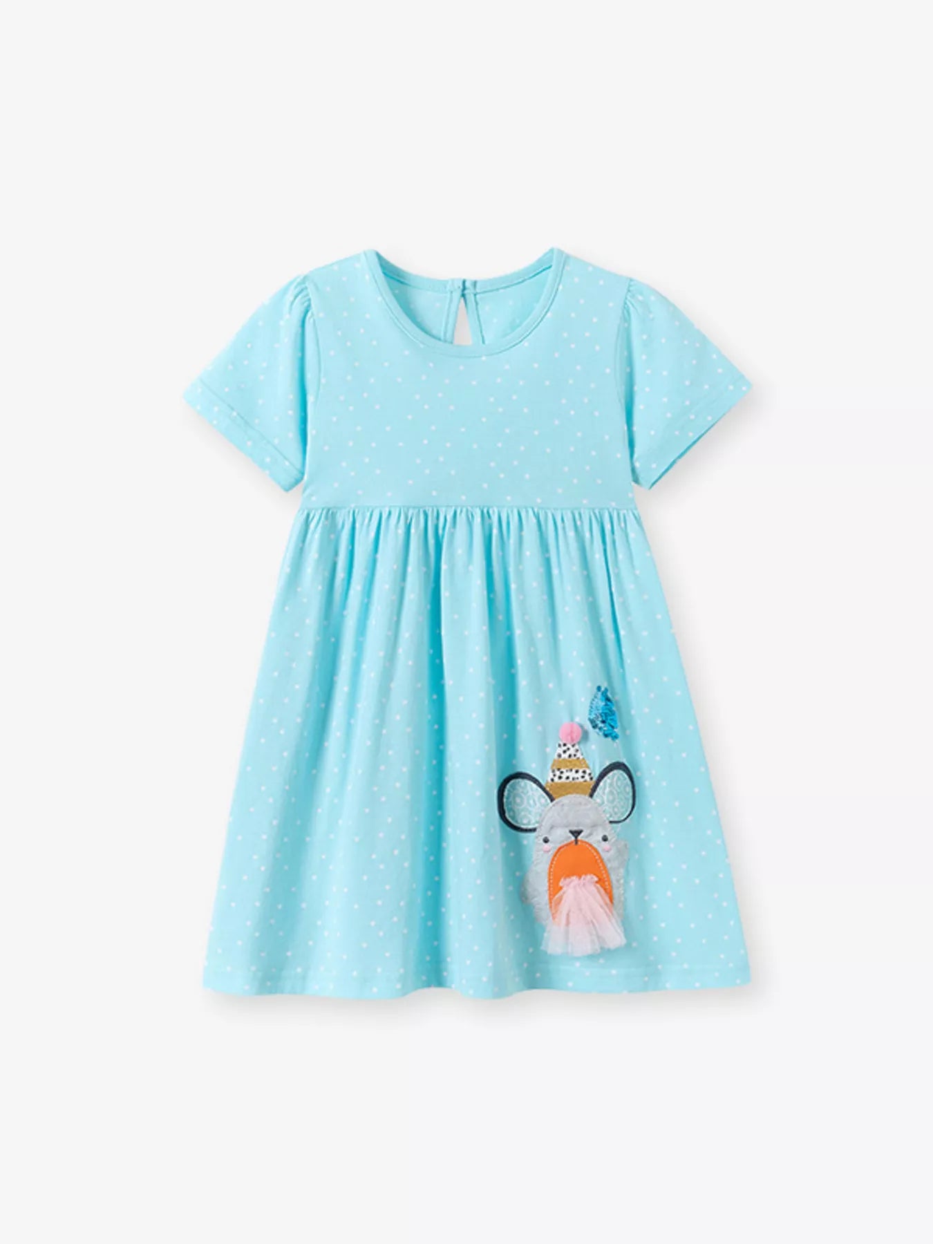 Children's Round Neck Cartoon Polka Dot Dress