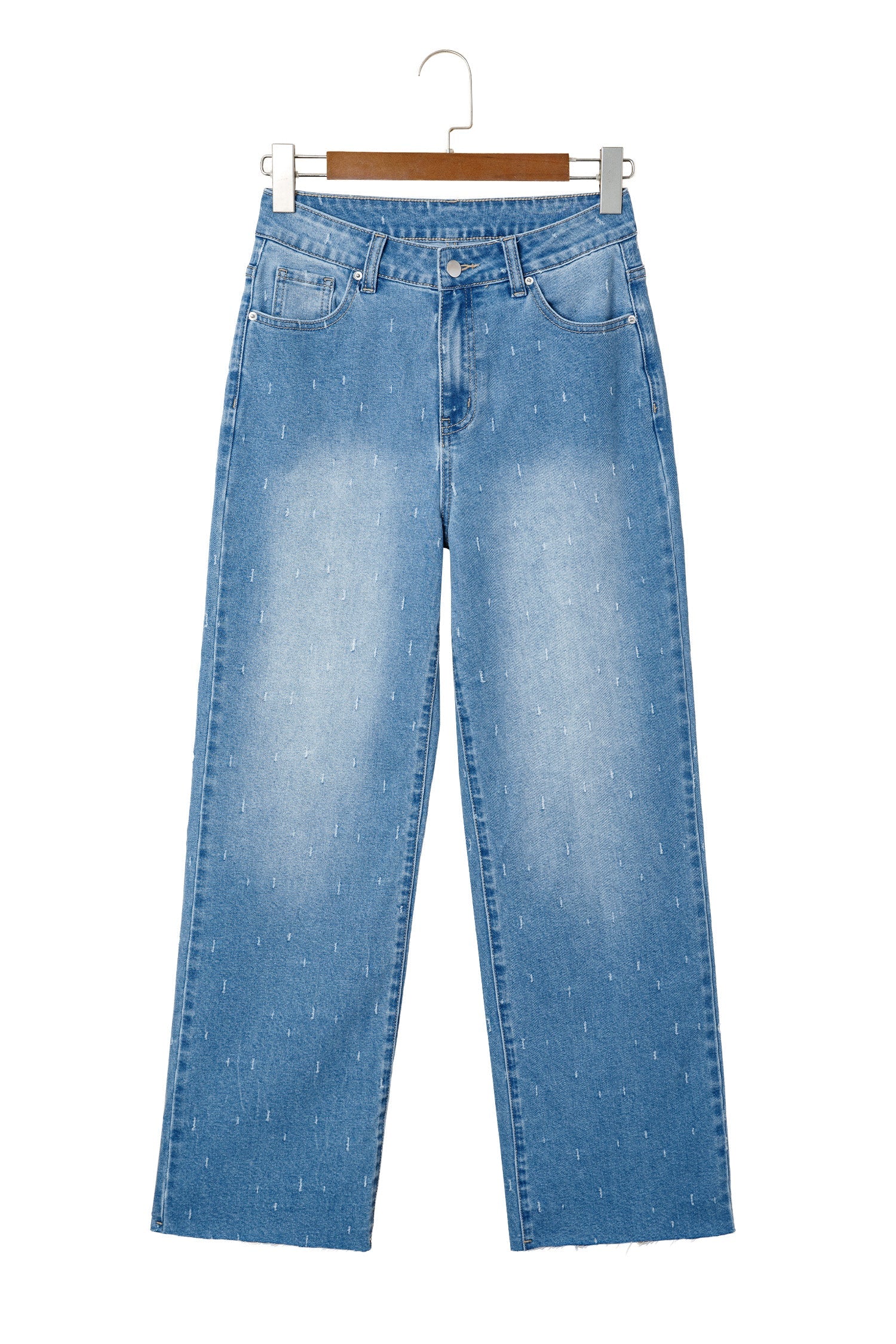 Mist Blue Distressed Detail Tummy Control Raw Hem Jeans