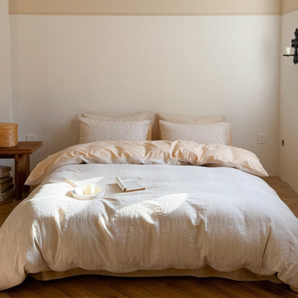 Emma Duo Striped Jacquard Bedding Set / Cream