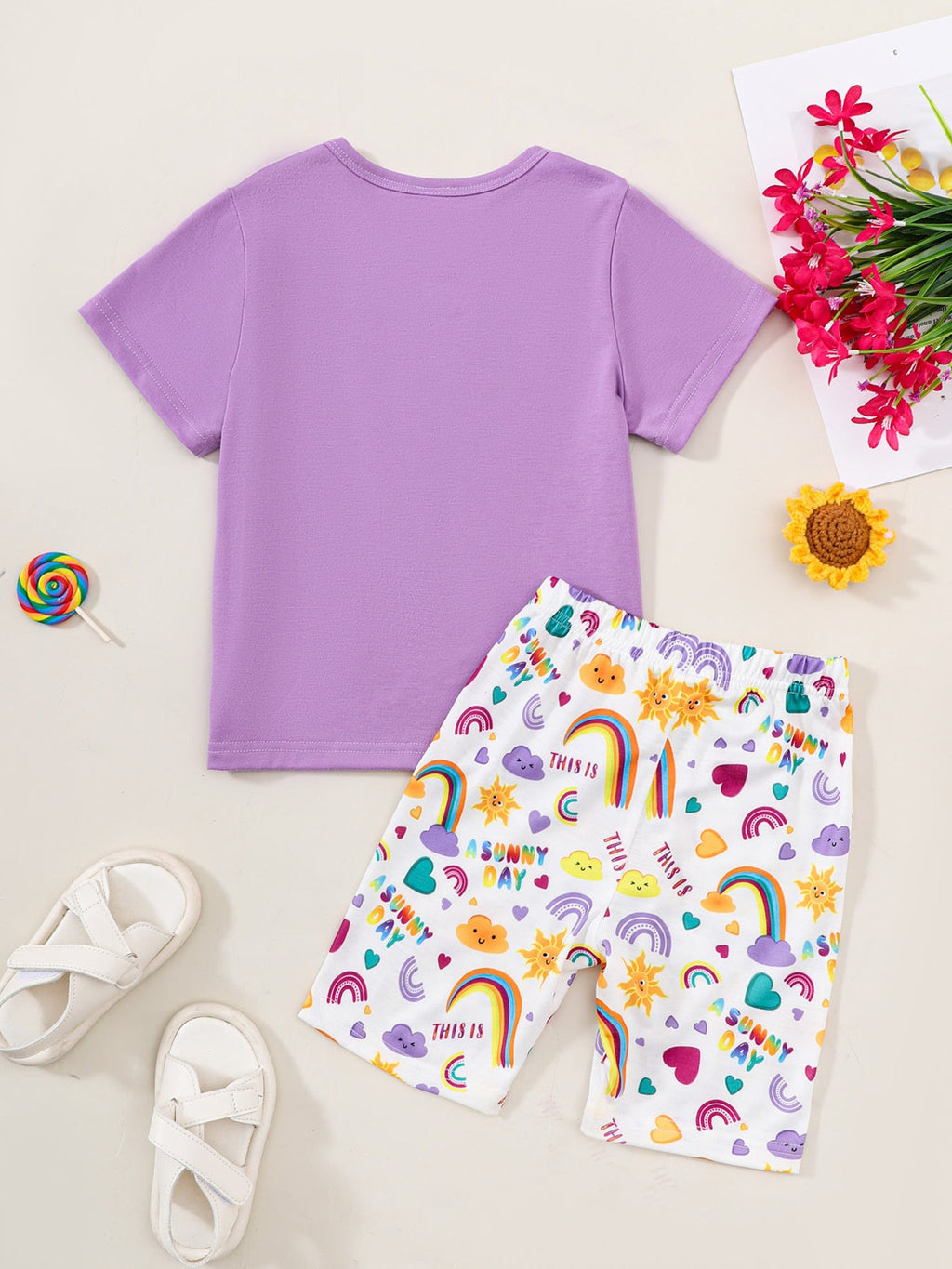 Children's Sunny Day Print Short Sleeve Tee and Shorts Set