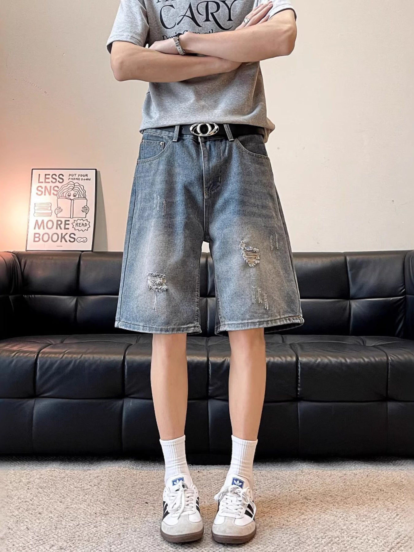 Men's Full Size Ripped Wide Leg Denim Shorts Plus Size