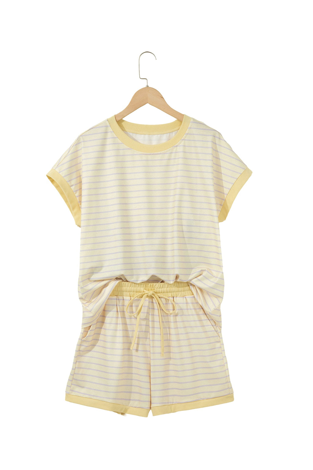 Yellow Stripe Relaxed Tee Drawstring Shorts 2pcs Outfit