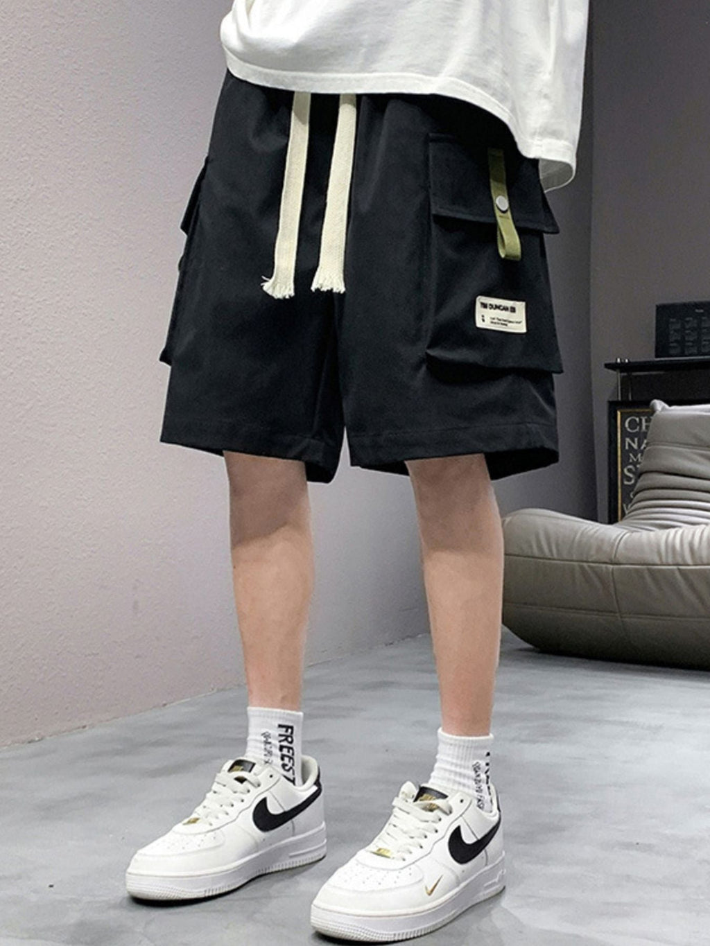 Men's Plus Size Casual Cargo Shorts with Drawstring