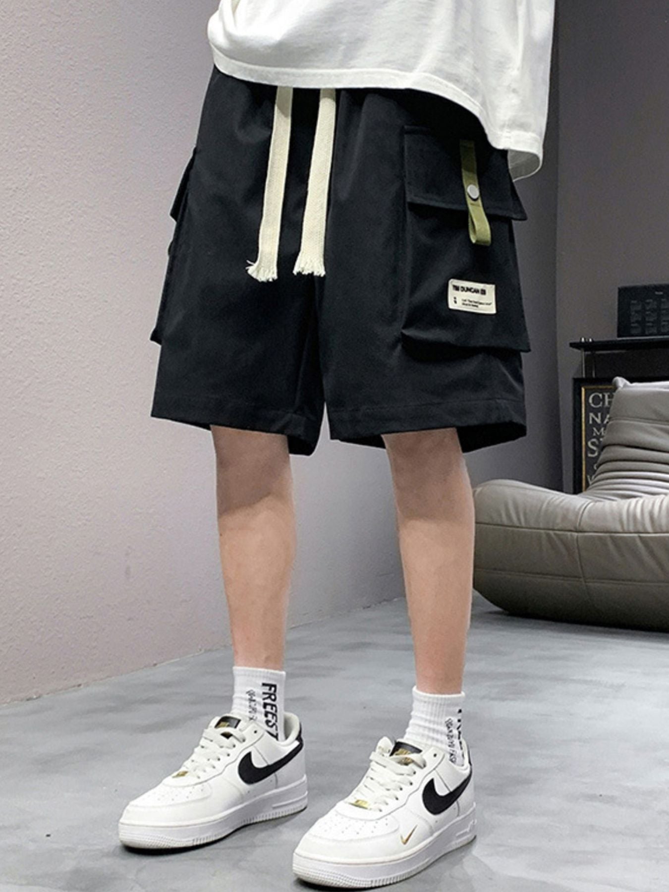 Men's Plus Size Casual Cargo Shorts with Drawstring