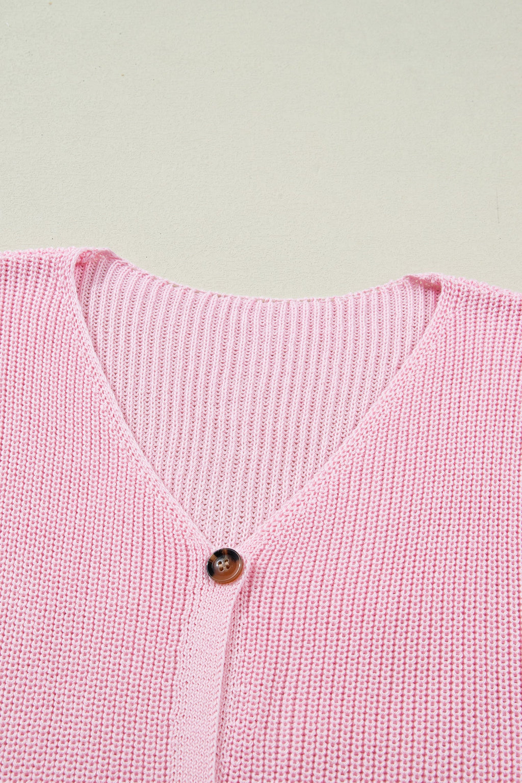 Pink Solid Color Knit V Neck Button Front Sweater Vest