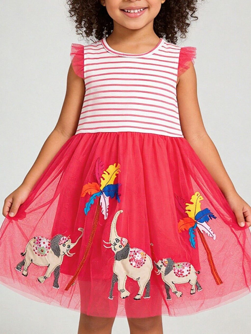 Children's Striped Top Elephant Tulle Dress
