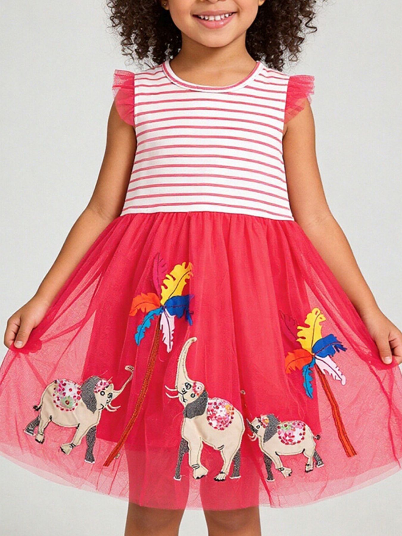 Children's Striped Top Elephant Tulle Dress