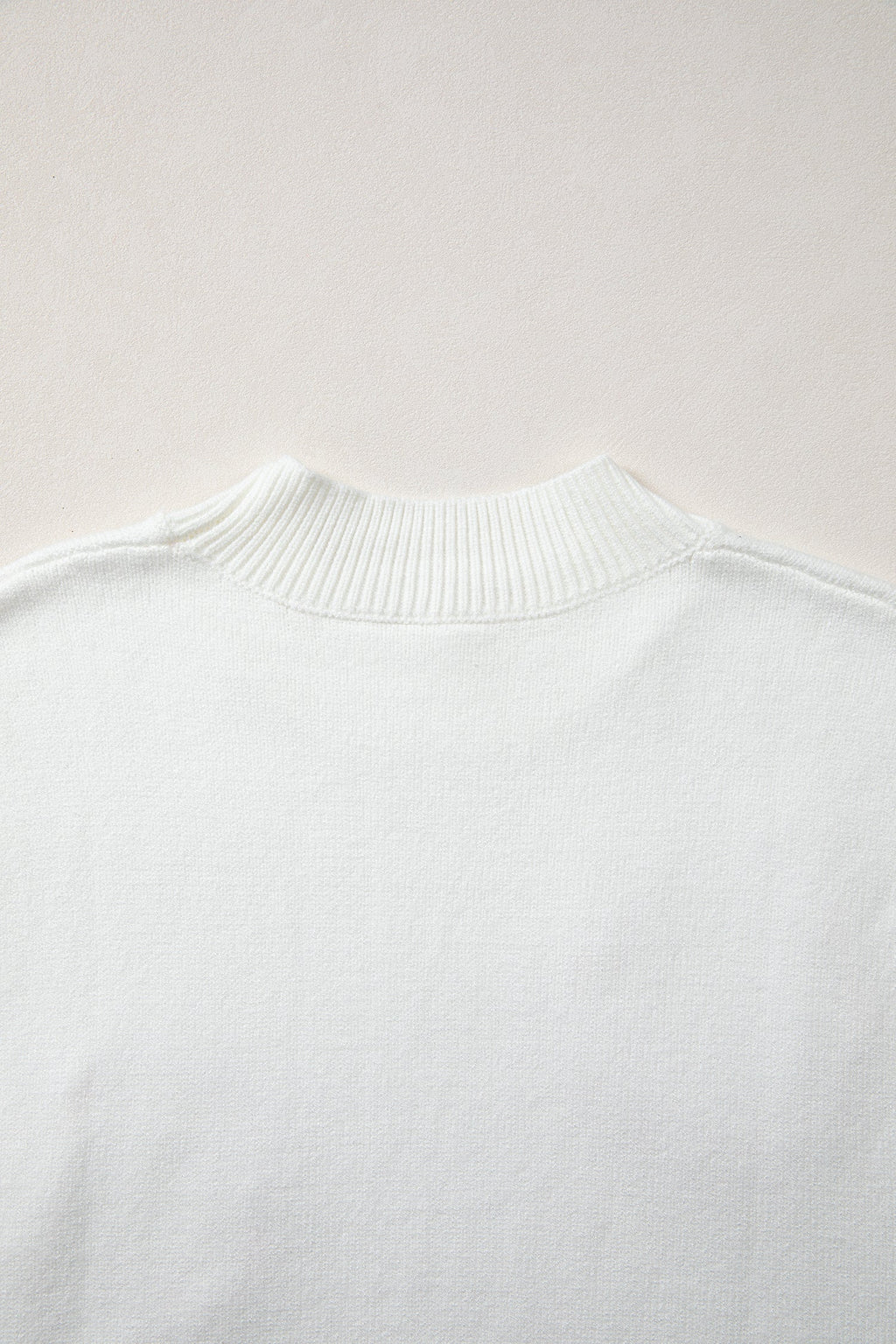 White Corded Horseshoes Ribbed Trim Mock Neck Short Sleeve Sweater