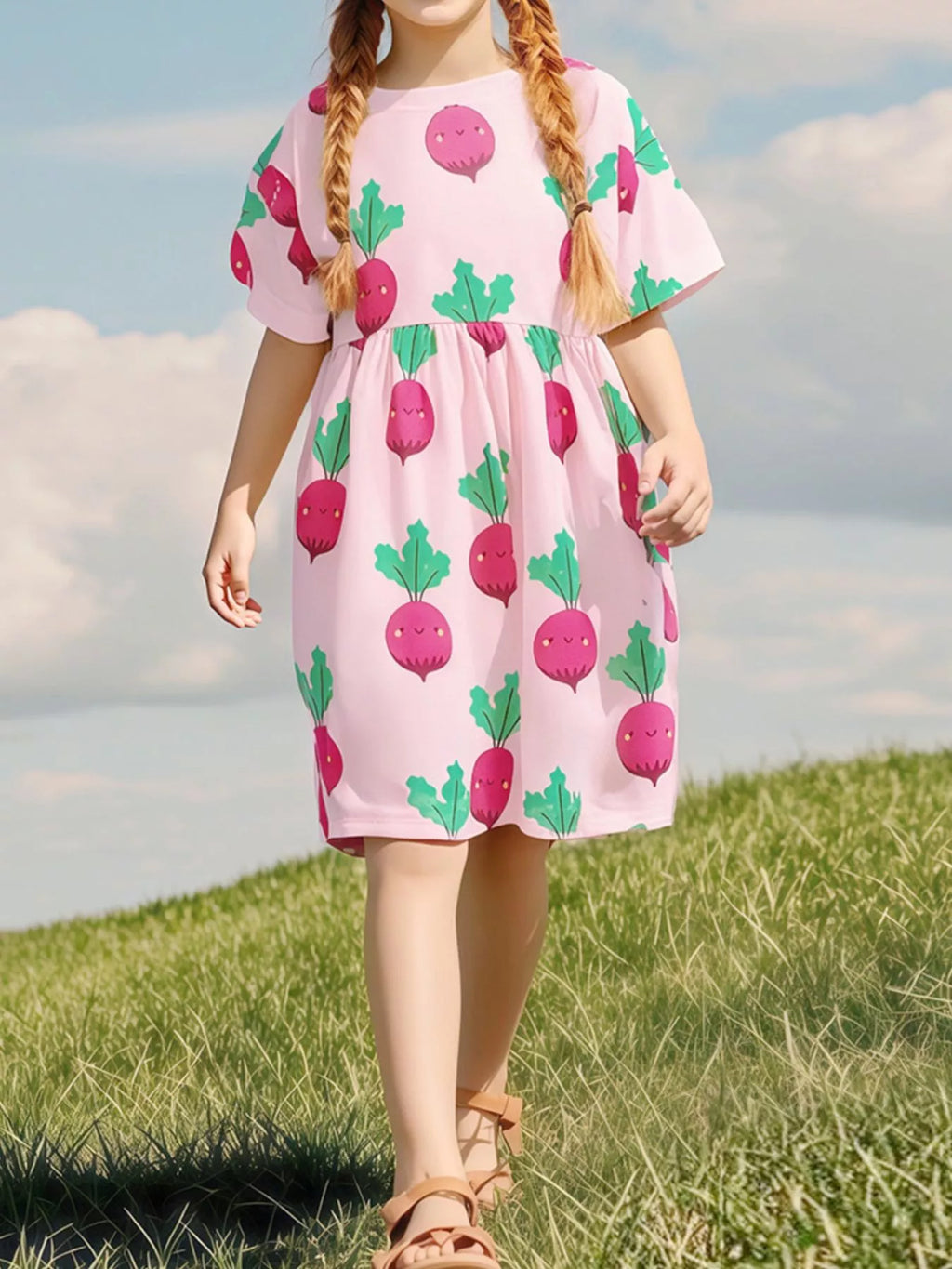 Children's Radish Print Casual Dress