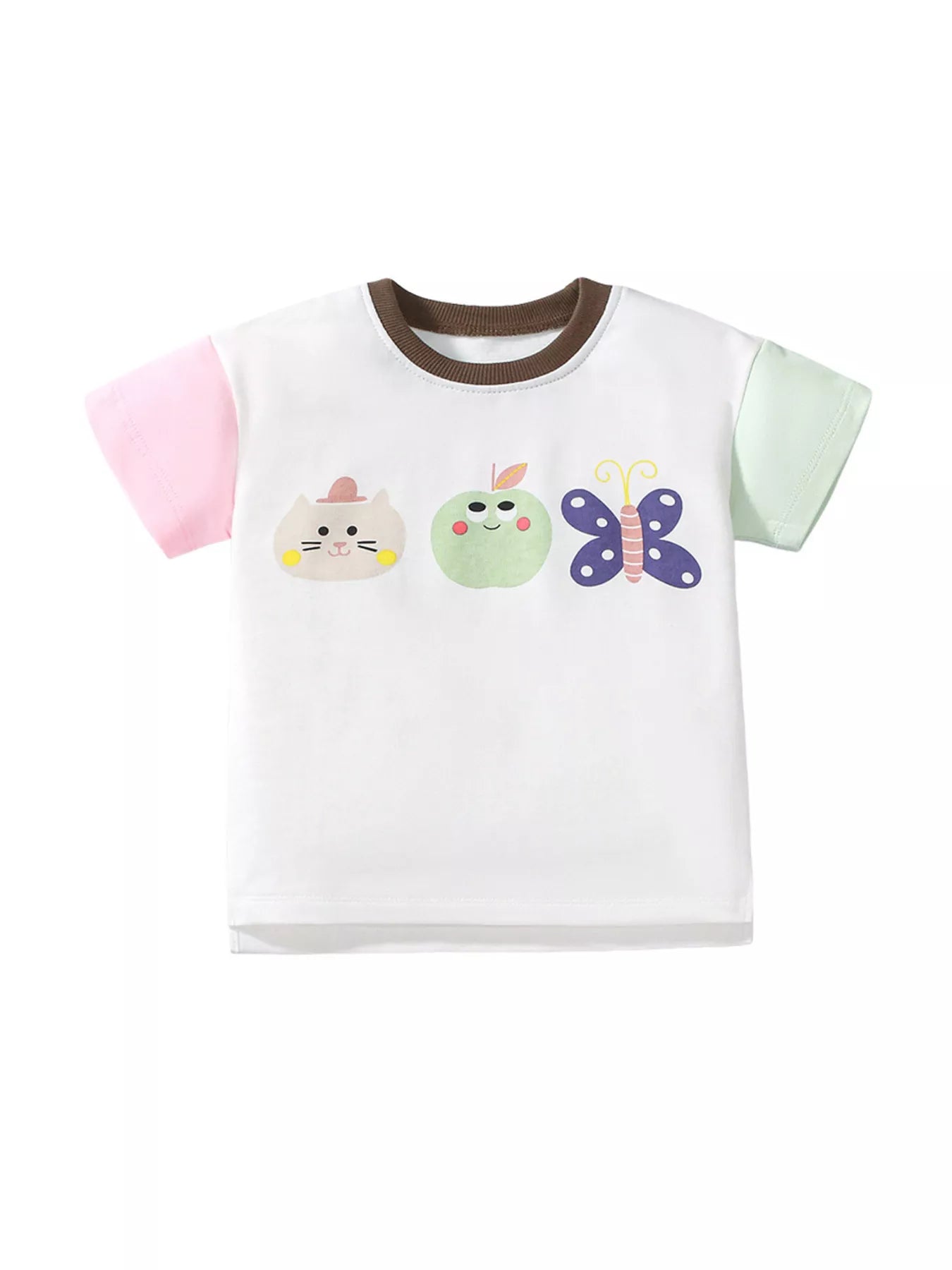 Children's Cartoon Graphic Color Block  T-Shirt
