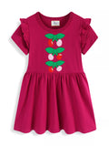 Children's Cherry Bowknot Applique Ruffle Sleeve Casual Dress