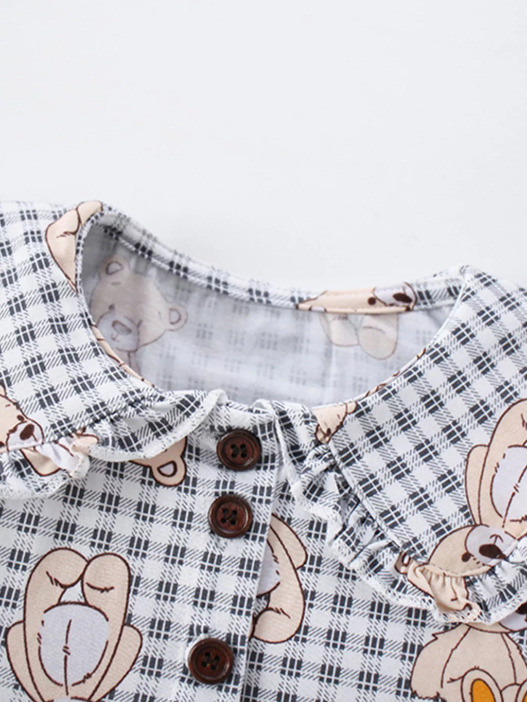 Children's Gingham Teddy Bear Print Peter Pan Collar Dress