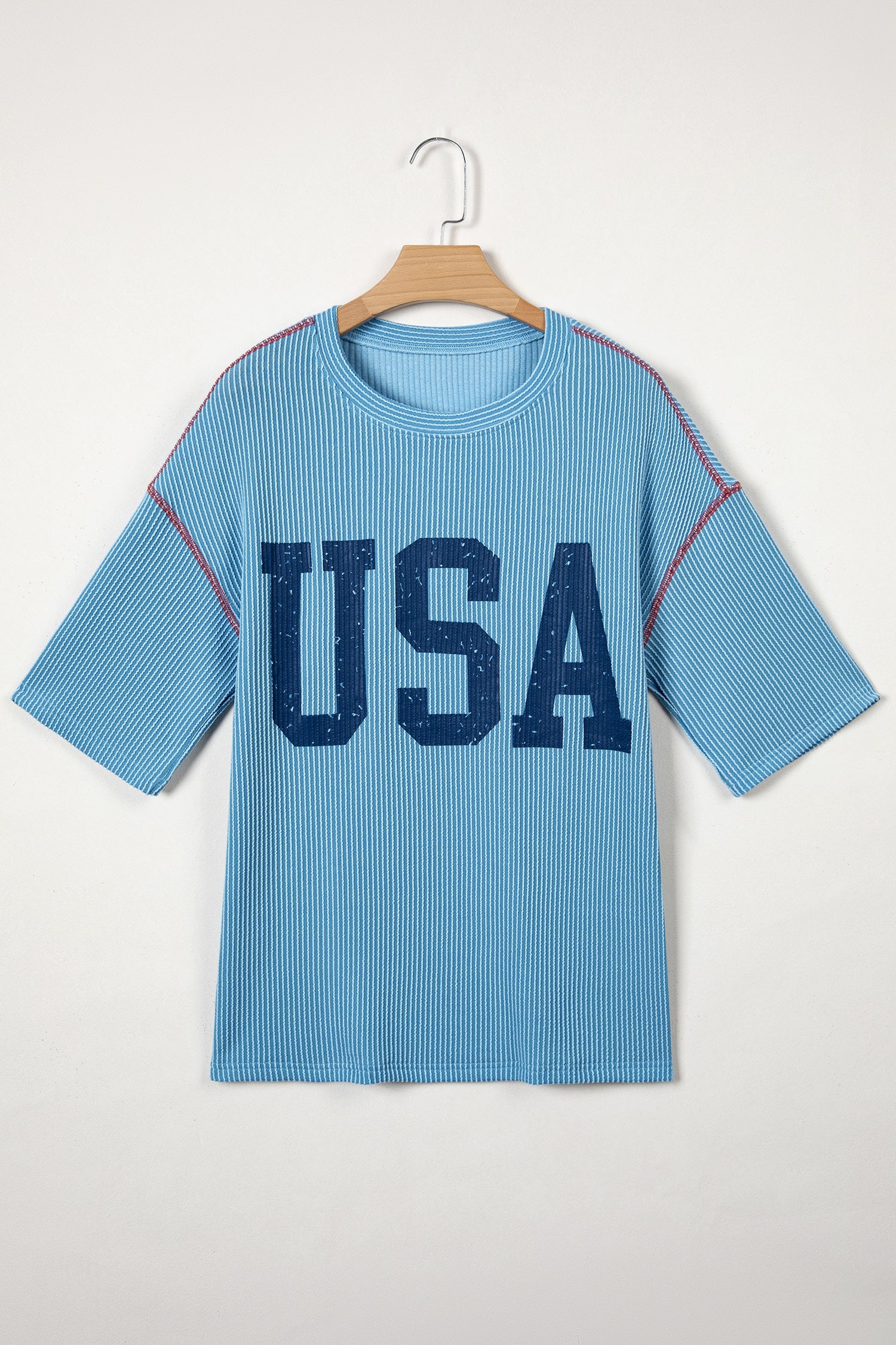 Beau Blue USA Graphic Half Sleeve Loose Ribbed Top