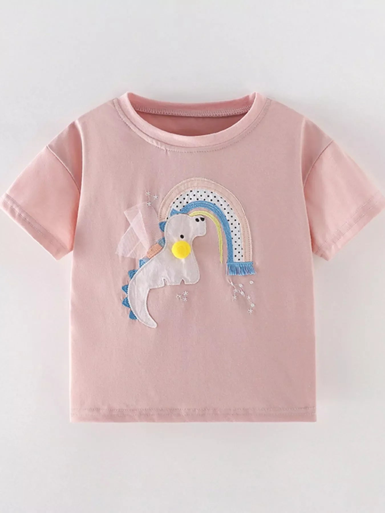 Children's Dinosaur Rainbow Applique Short Sleeve T-Shirt