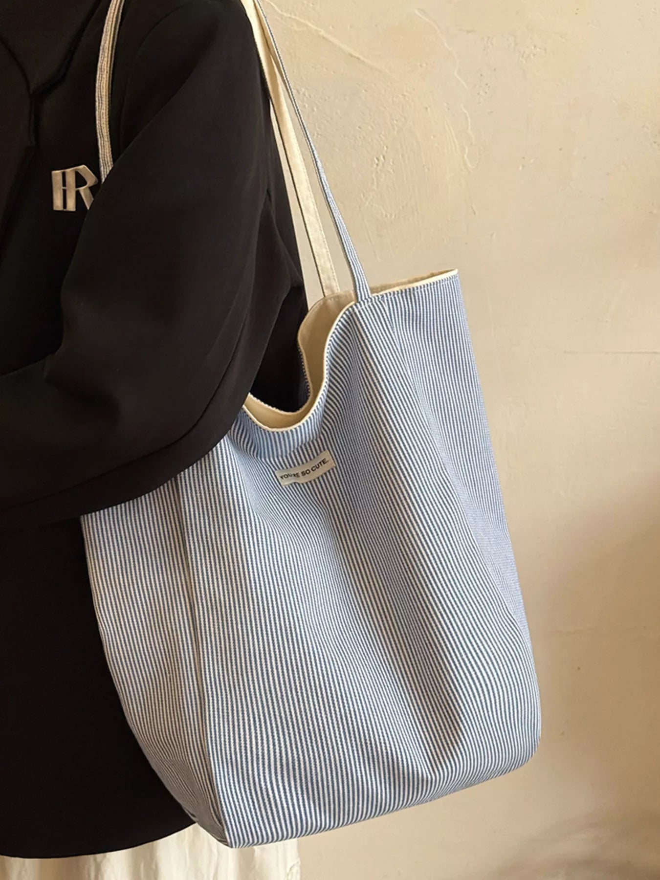 Letter Embroidered Canvas Shoulder Bag