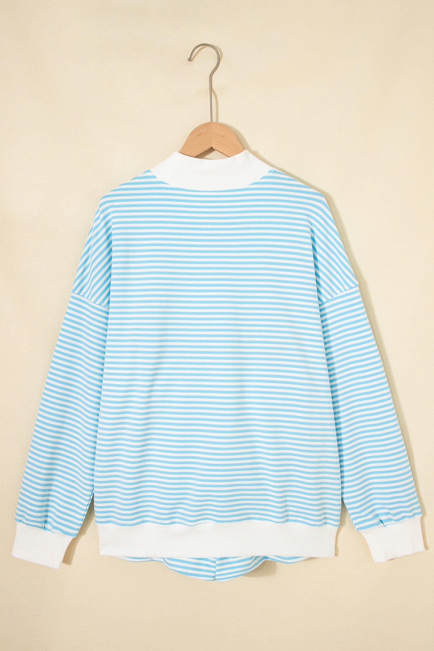 Sky Blue Stripe Oversize Mock Neck Sweatshirt and Shorts Set