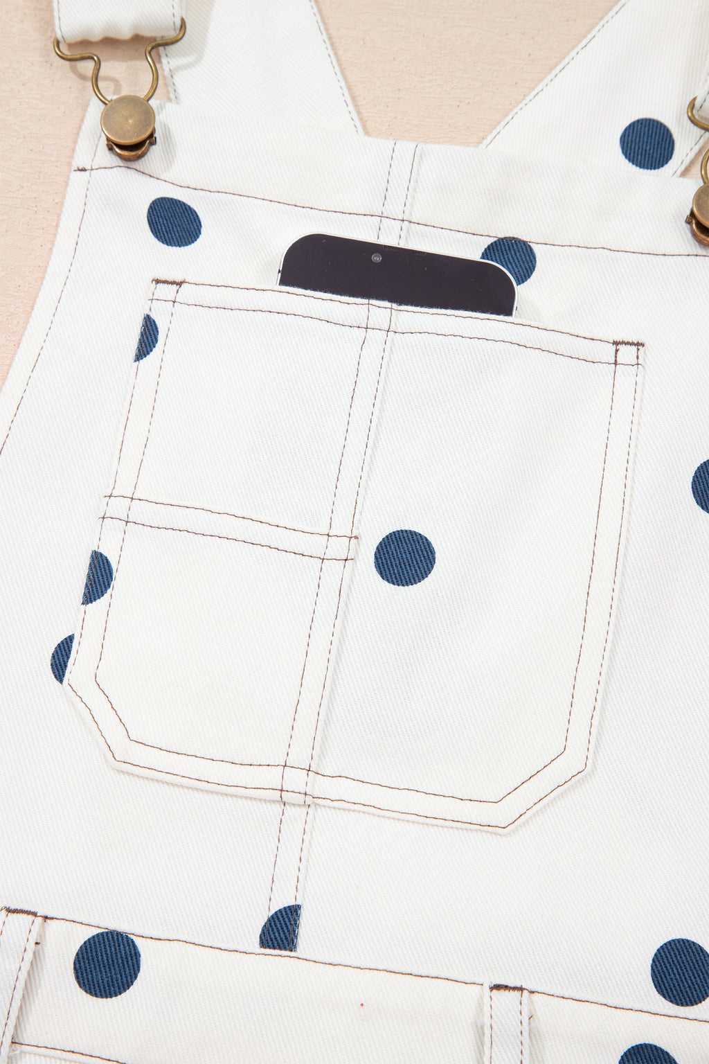 Jet Stream Polka Dot Print Bib Pocket Denim Barrel Overalls Jumpsuit
