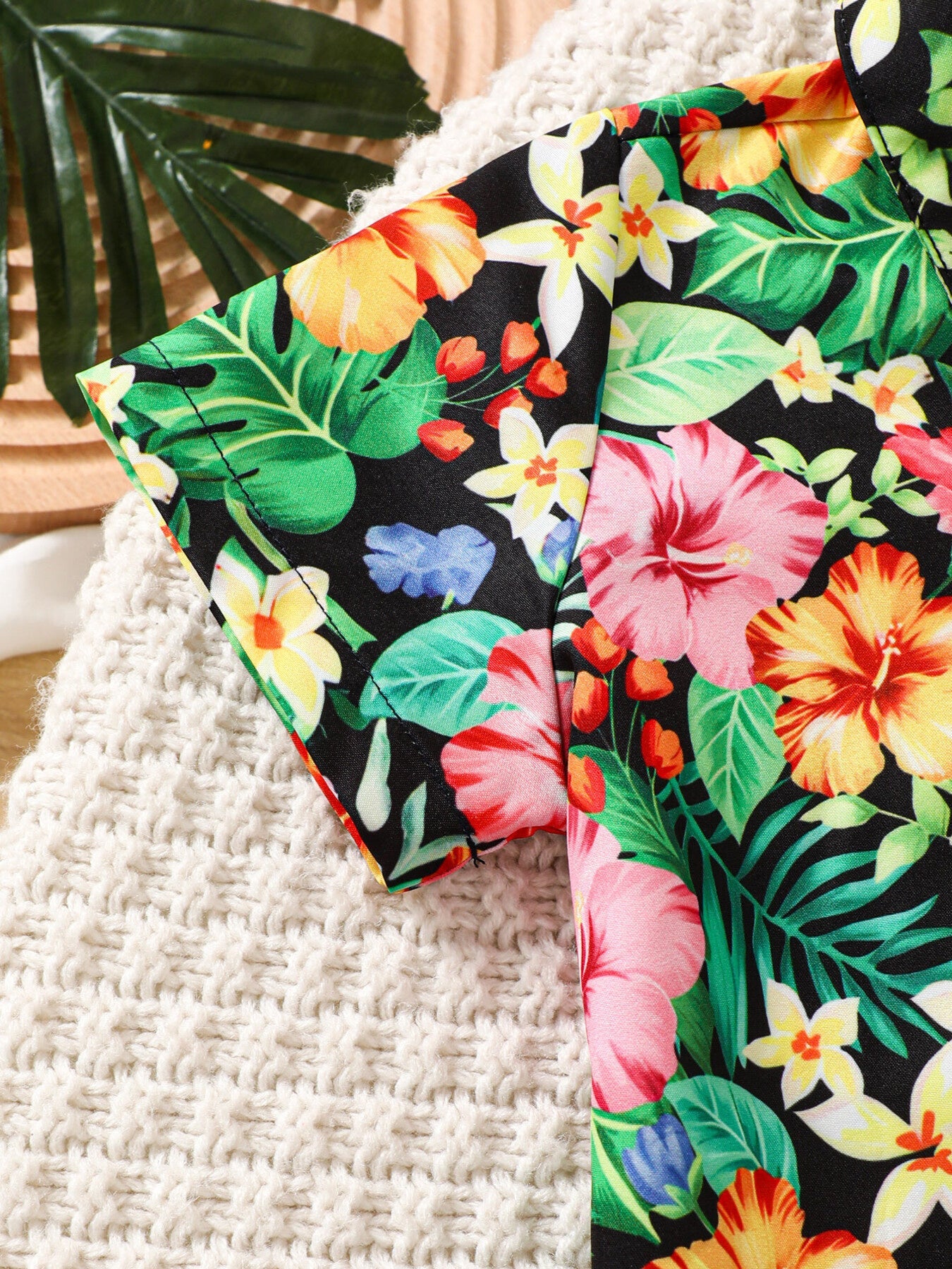 Children's Tropical Print Shirt & Solid Shorts with Bow Tie Set