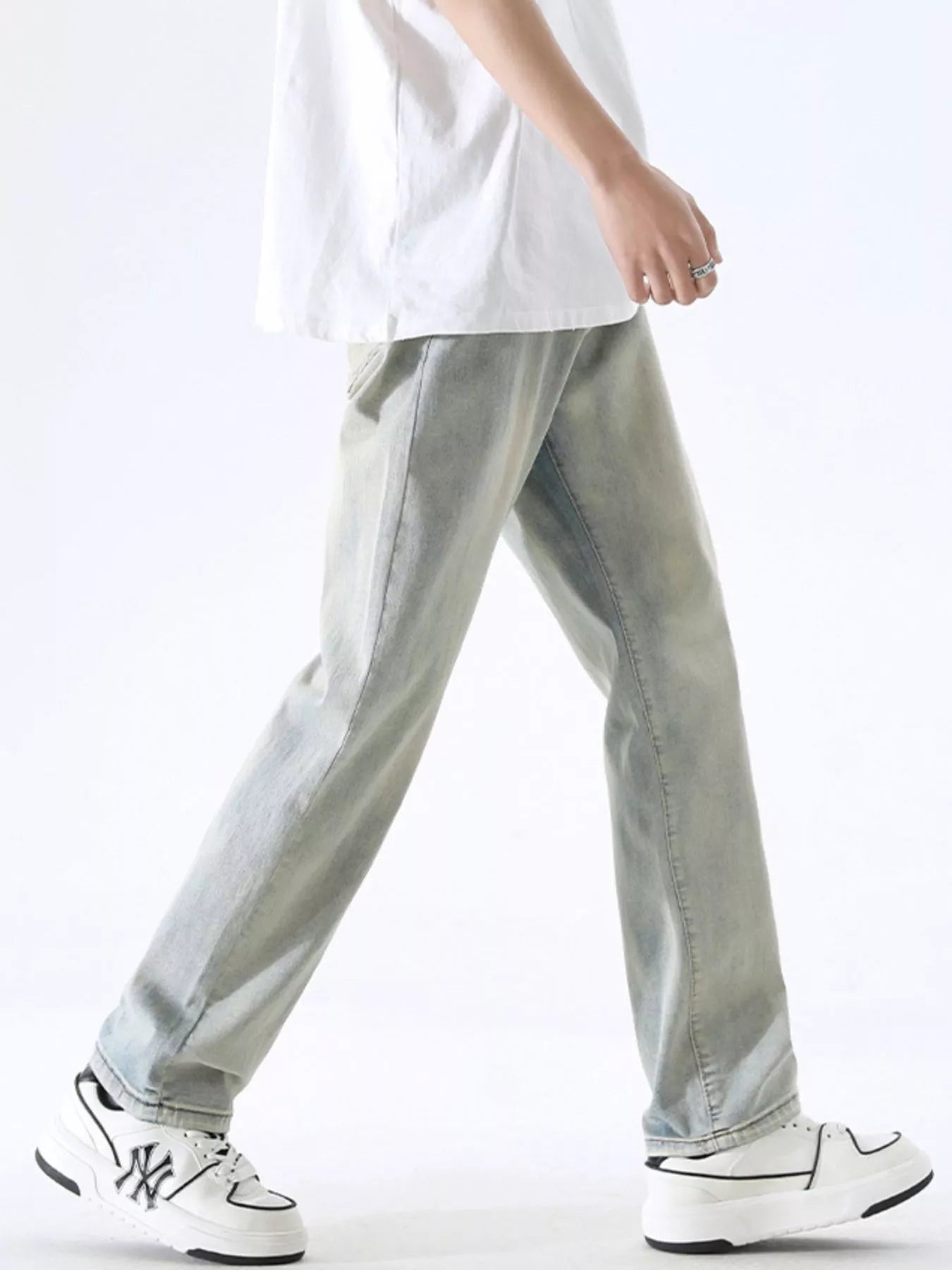 Men's Full Size Wash Wide Leg Jeans Plus Size