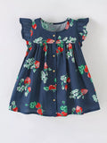 Children's Strawberry Print Ruffle Sleeve Button-Down Dress
