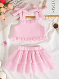 Children's Tie Strap Top & Layered Skirt Set