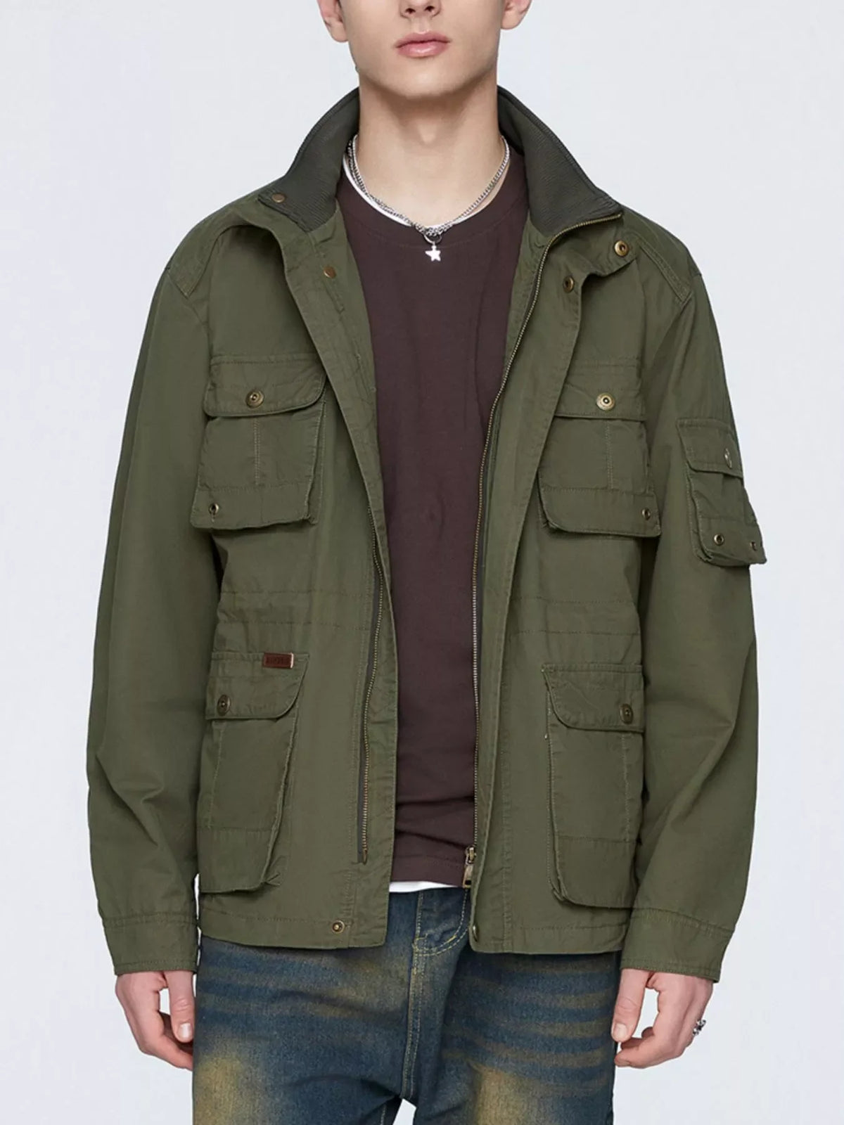 Men's Plus Size Multi-Pocket Zip Up Jacket