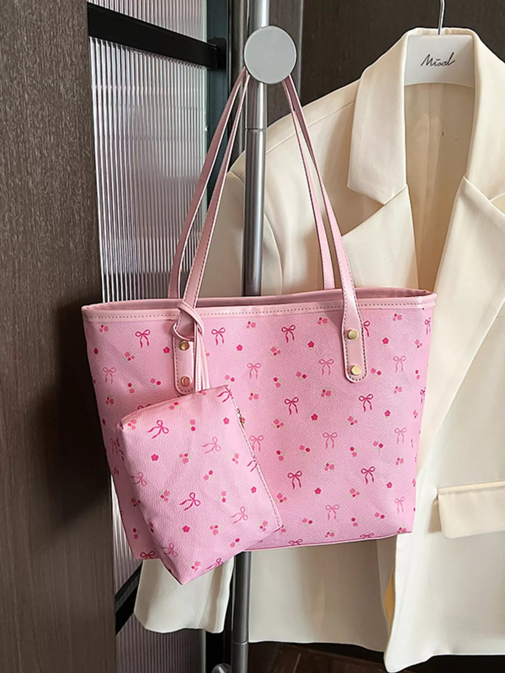 Printed Tote Shoulder Bag with Pouch