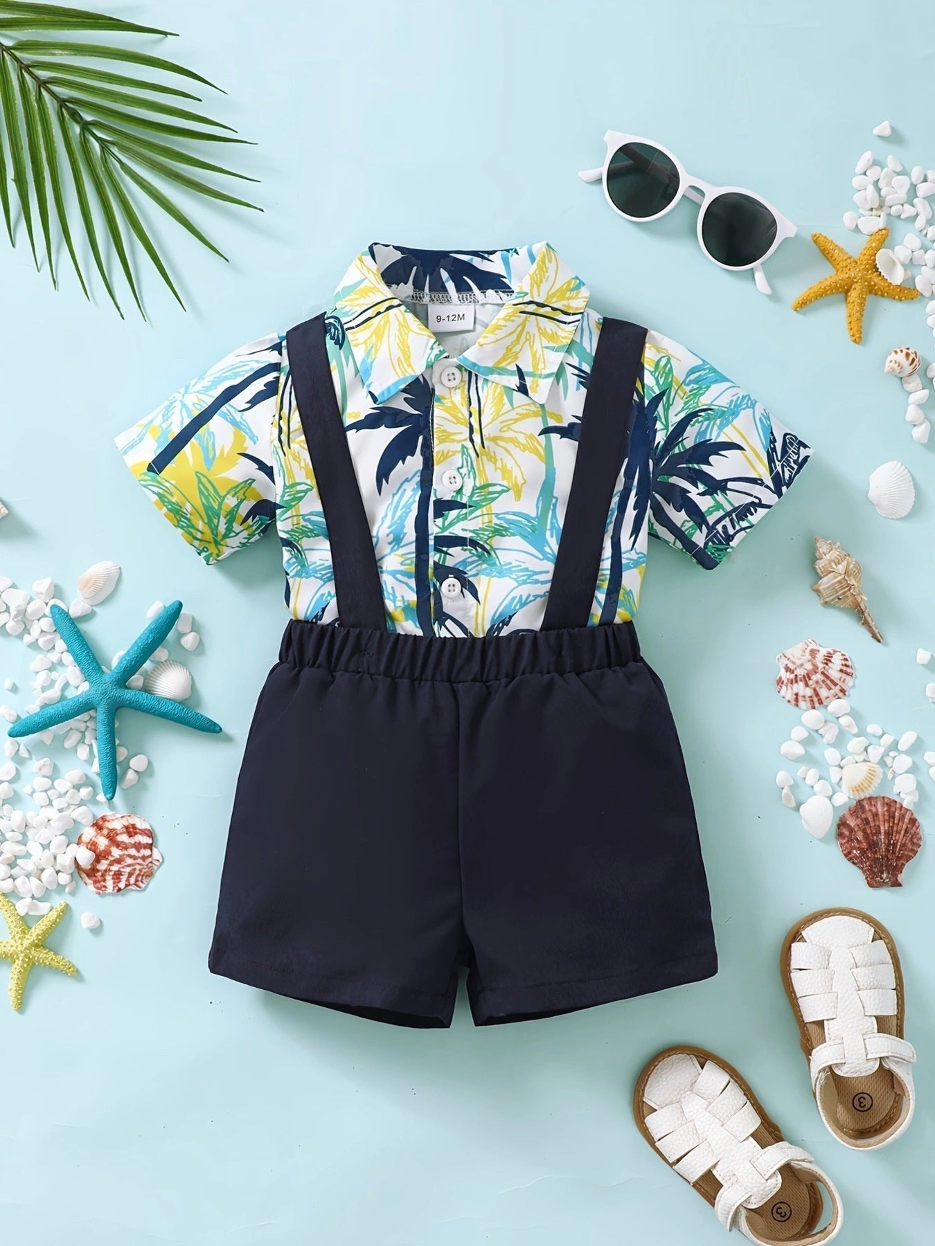 Children's Tropical Print Shirt & Suspender Shorts Set
