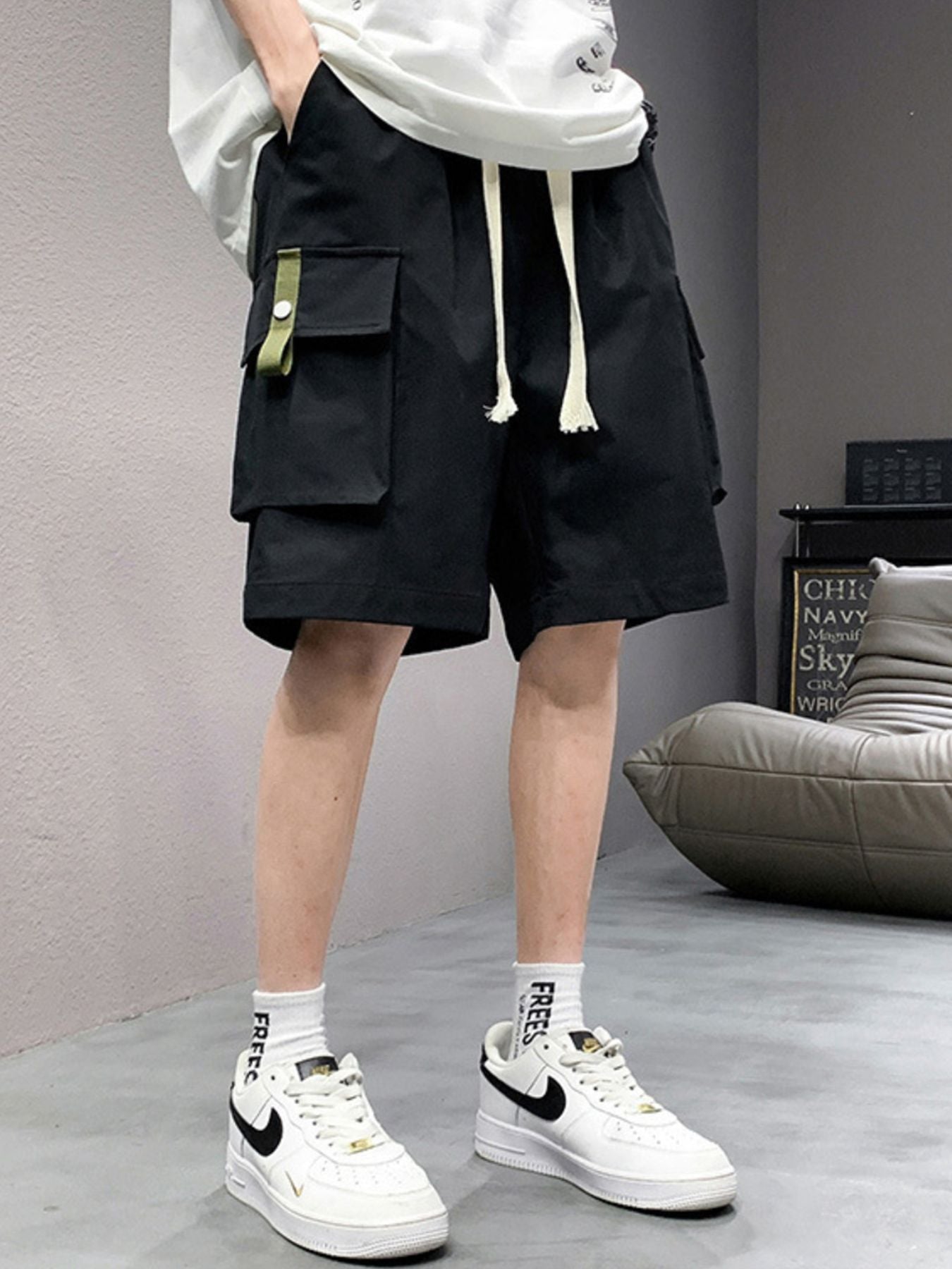 Men's Plus Size Casual Cargo Shorts with Drawstring