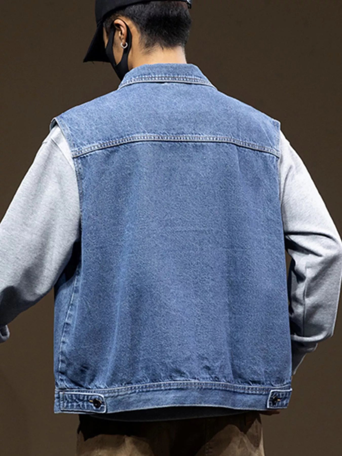 Men's Plus Size Button Up Denim Vest with Pockets