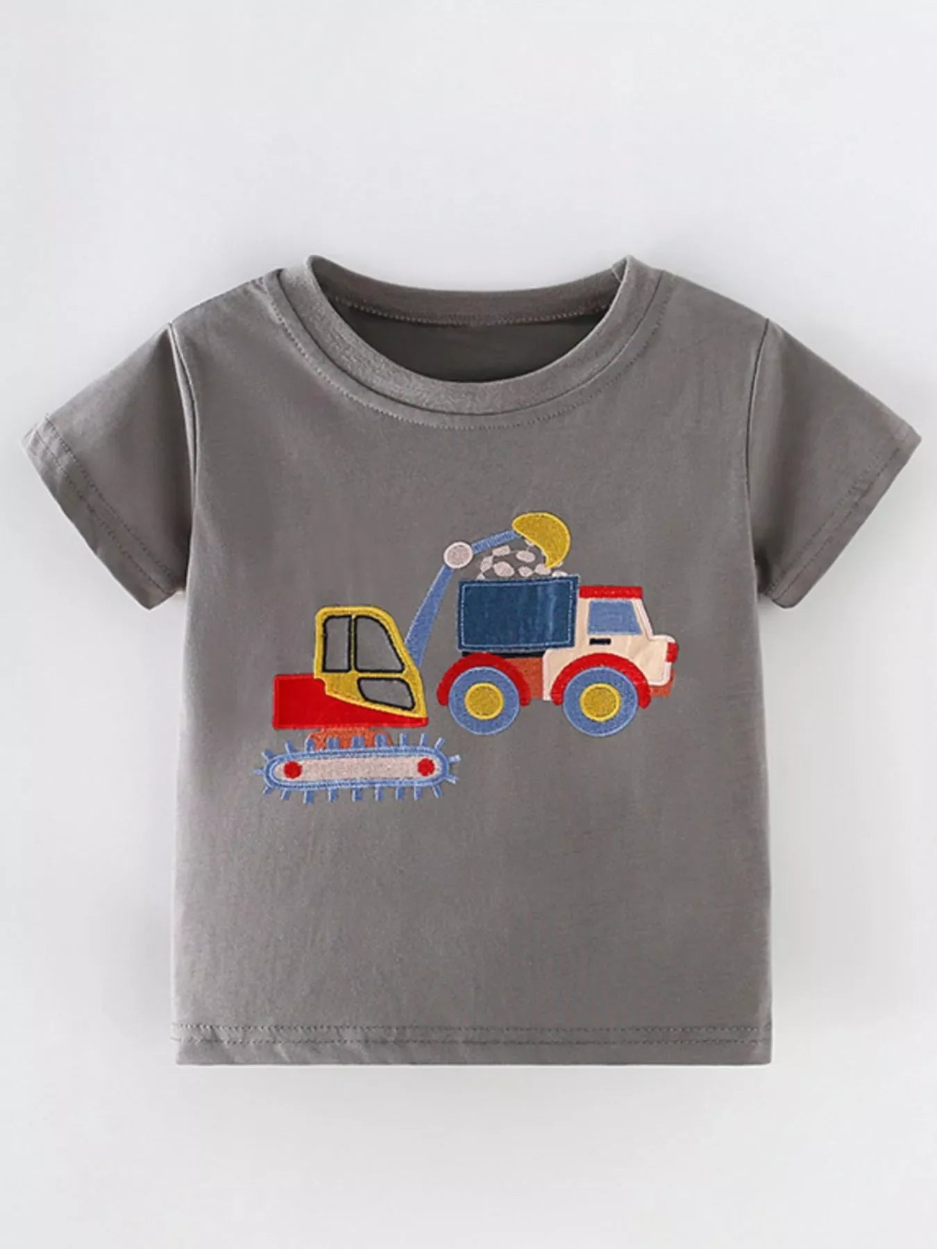 Children's Construction Vehicle Embroidered T-Shirt