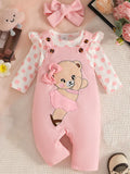 Children's Polka Dot Top and Overalls Set with Headband