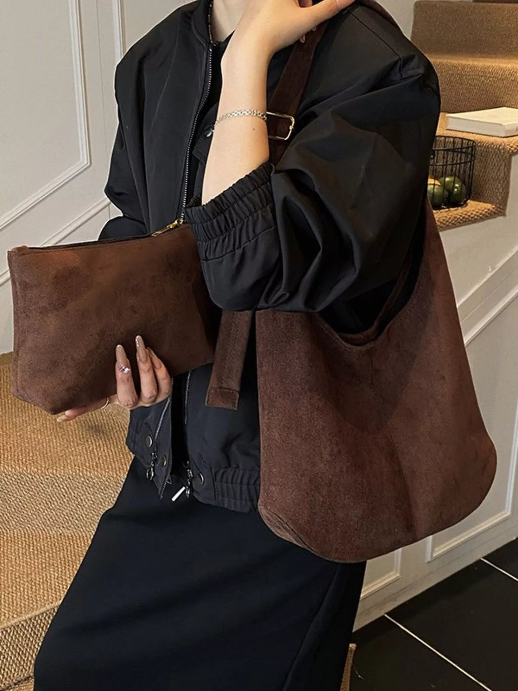 Suede Hobo Shoulder Bag