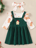 Children's Christmas Bodysuit and Overall Dress Set with Headband