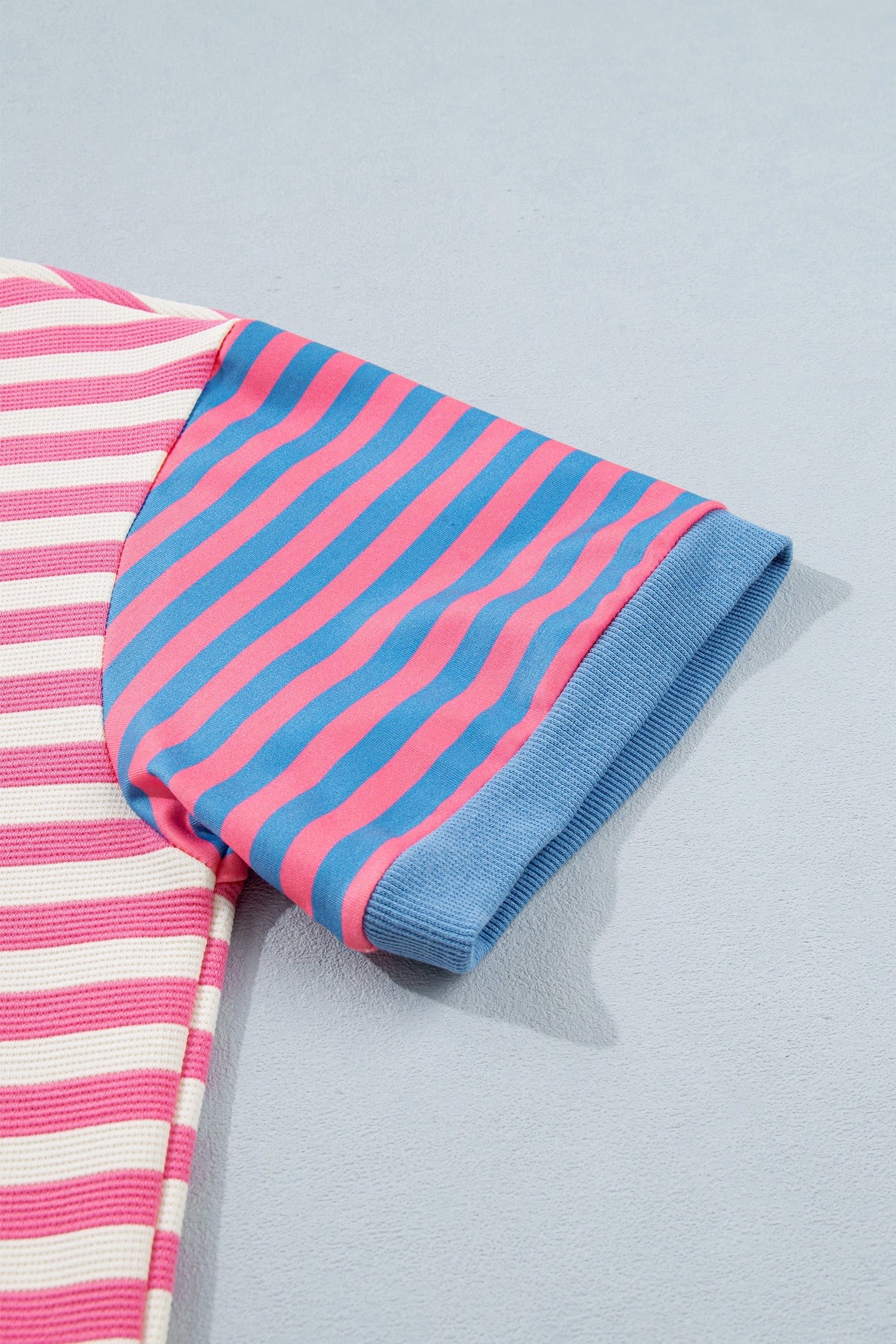 Pink Stripe Contrast Patchwork Short Sleeve T Shirt Shift Dress