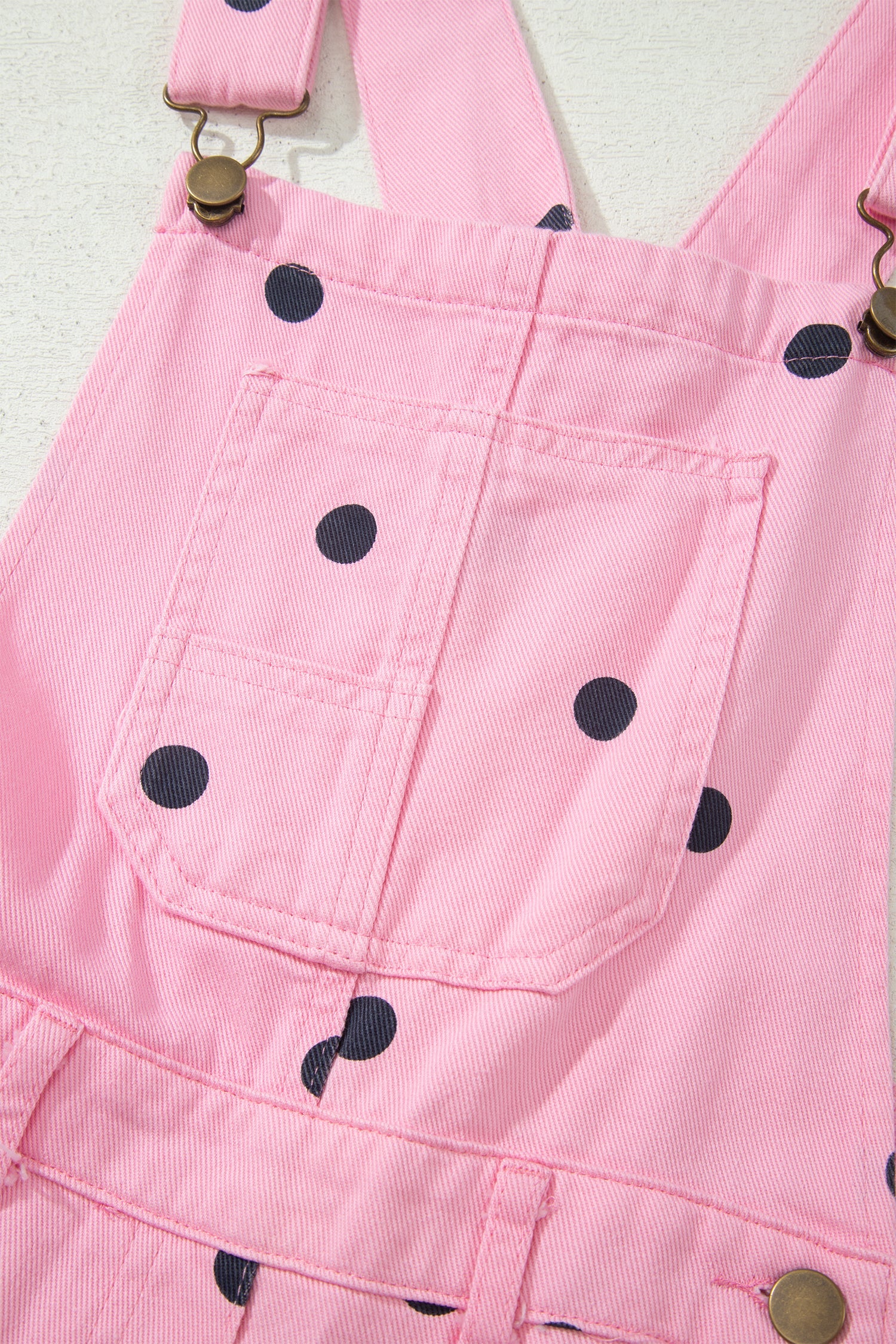 Jet Stream Polka Dot Print Bib Pocket Denim Barrel Overalls Jumpsuit
