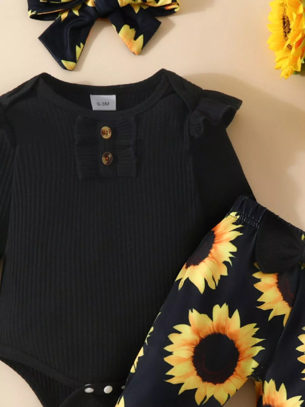 Children's Ruffled Ribbed Top and Sunflower Pants Set