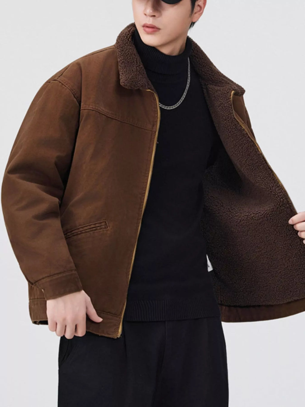 Men's Plus Size Sherpa Collar Zip Up Jacket