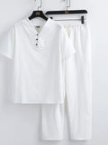 Men's Plus Size V-Neck Short Sleeve Top and Pants Set