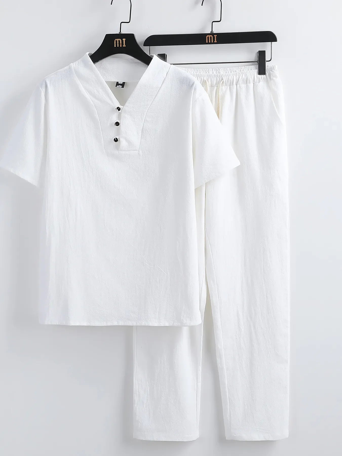 Men's Plus Size V-Neck Short Sleeve Top and Pants Set