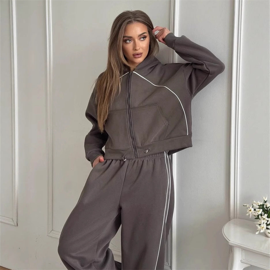 Women’s Sportswear Set Solid Color Cardigan Set